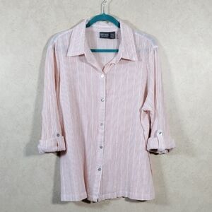 04179 Chico's Additions peach striped button blouse 3 XL